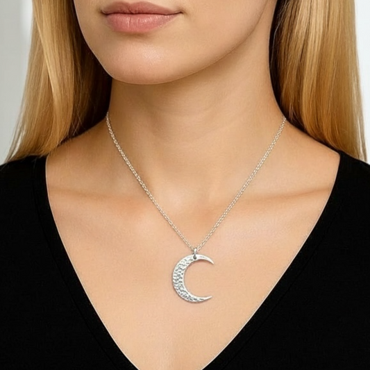 Crescent moon sterling silver necklace.
