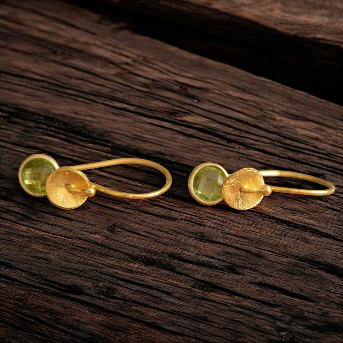 24k gold vermeil and peridot earrings. August birthstone earrings.