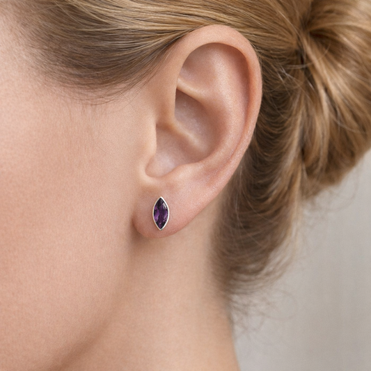 Marquise Amethyst Stud Earrings – Sterling Silver February Birthstone Earrings