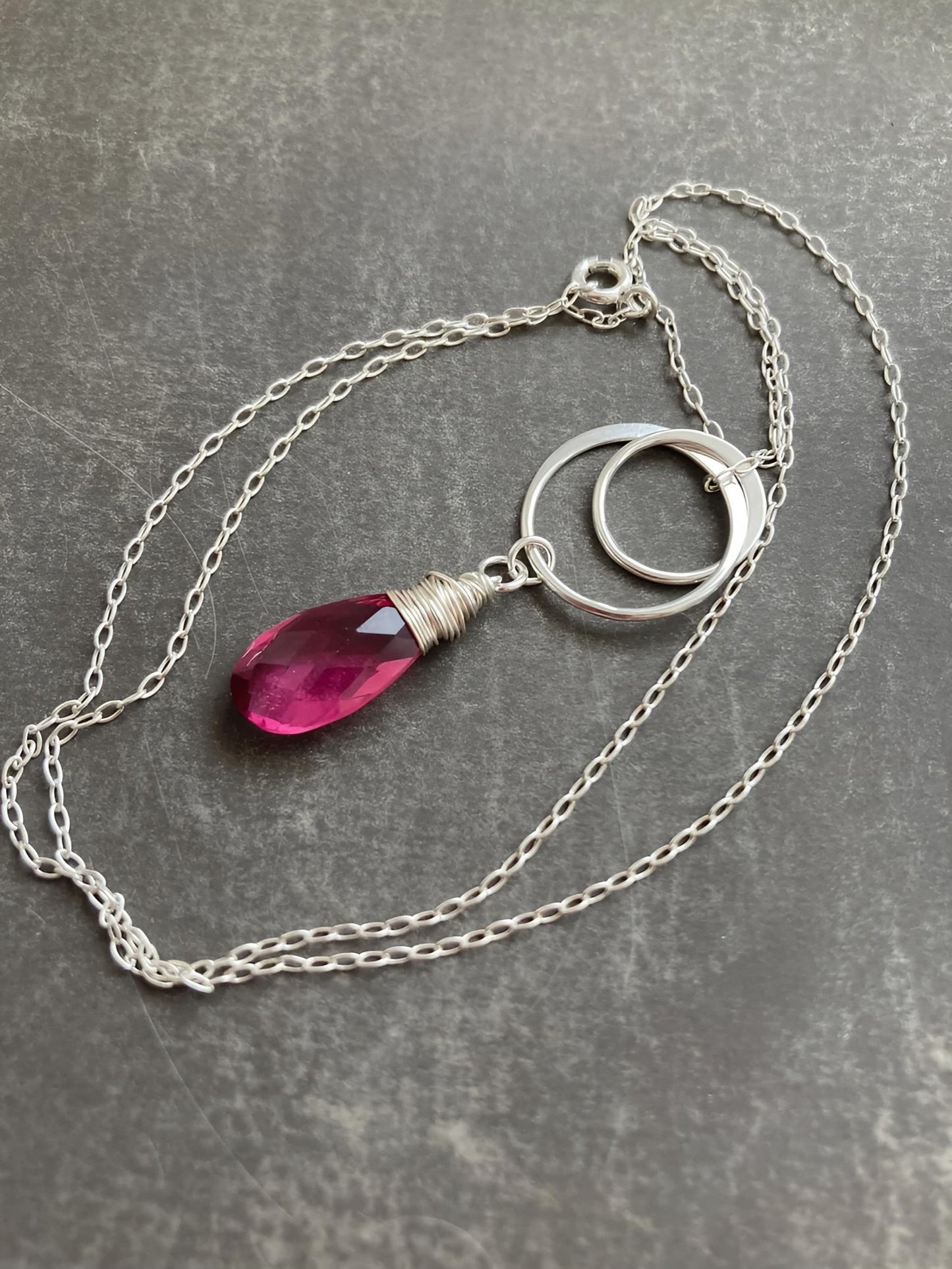 Tourmaline, two circles sterling silver necklace.