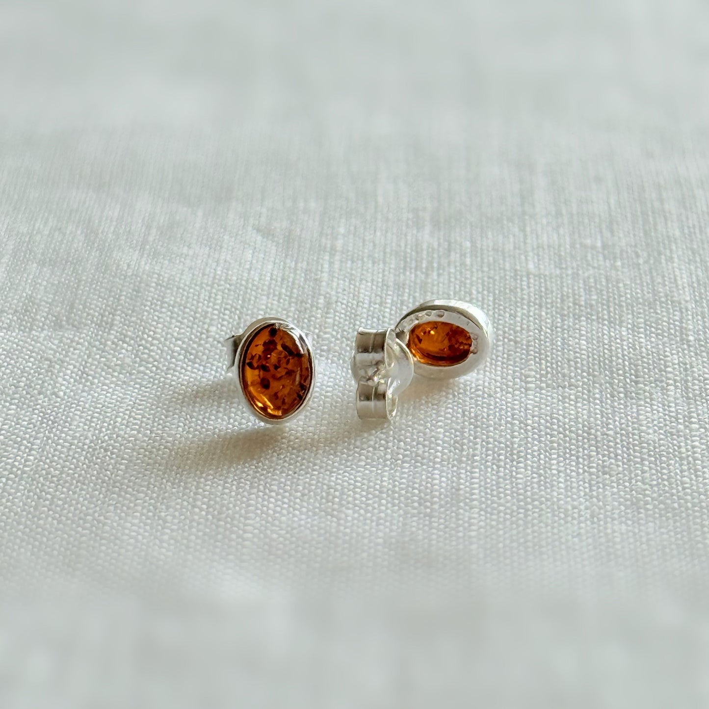 Sterling Silver Baltic Amber Oval Stud Earrings