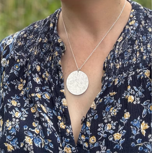 Large Hand-Hammered Sterling Silver Disc Necklace