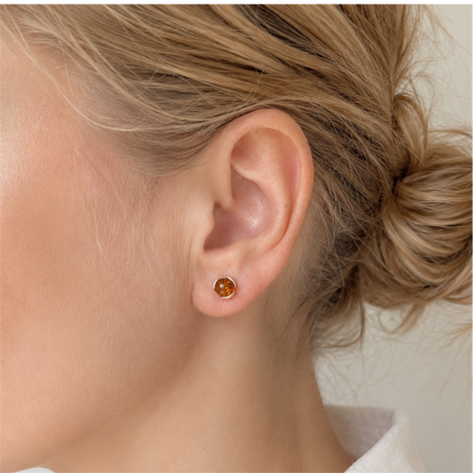 Sterling Silver Amber Ball Stud Earrings