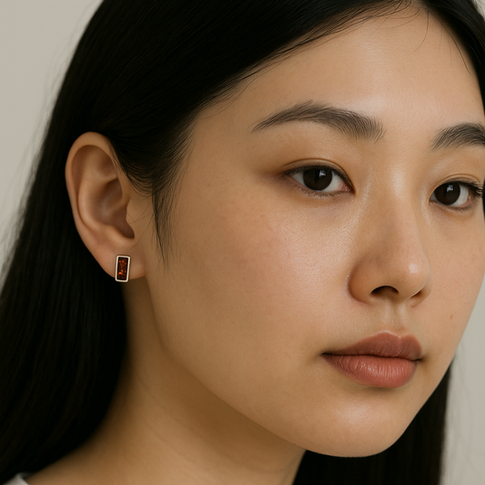 Baltic Amber and Sterling Silver Rectangular Stud Earrings