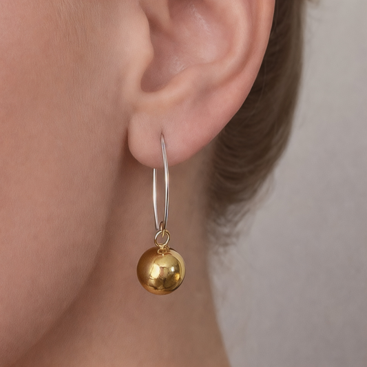 Gold Vermeil 10mm Ball Dangle Earrings 925 Sterling Silver Minimalist Drop Earrings