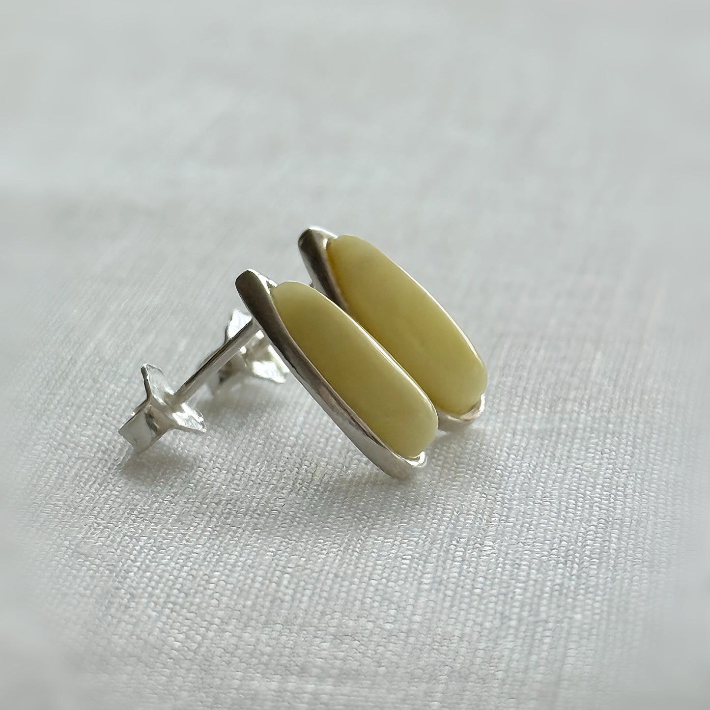 Baltic Yellow Amber and Sterling Silver Stud Earrings