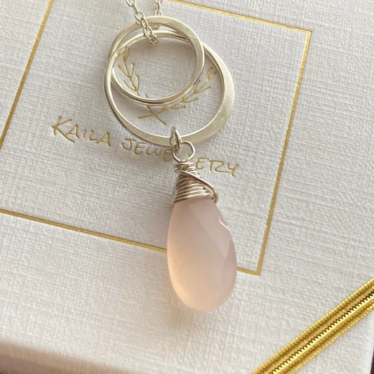 Pink Chalcedony Interlocking Circles Necklace in Sterling Silver