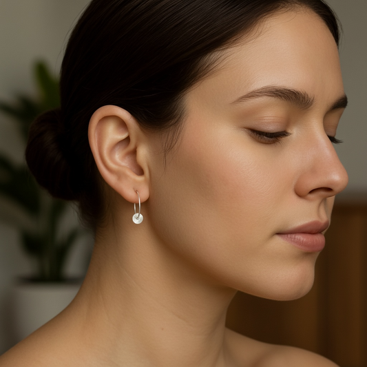 Sterling Silver Textured Disc Hoop Earrings