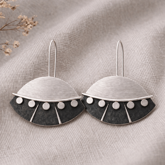 Sterling Silver Textured Fan Earrings, Handmade Statement Drop Earrings