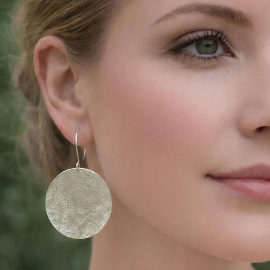 Large Sterling Silver Textured Disc Earrings