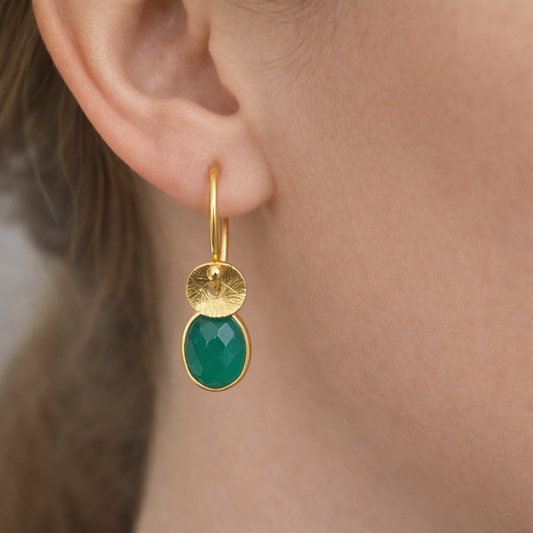 24k gold vermeil and green onyx earrings.