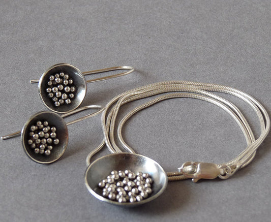 Oxidised sterling silver earring and necklace set. Made to order.