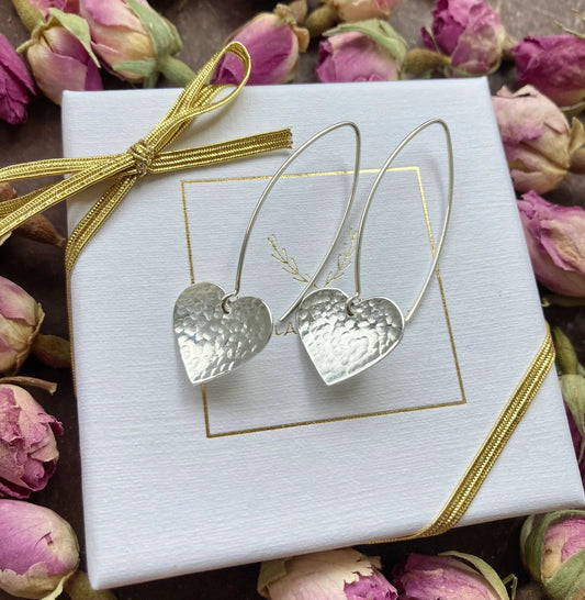 Sterling silver dangle heart earrings