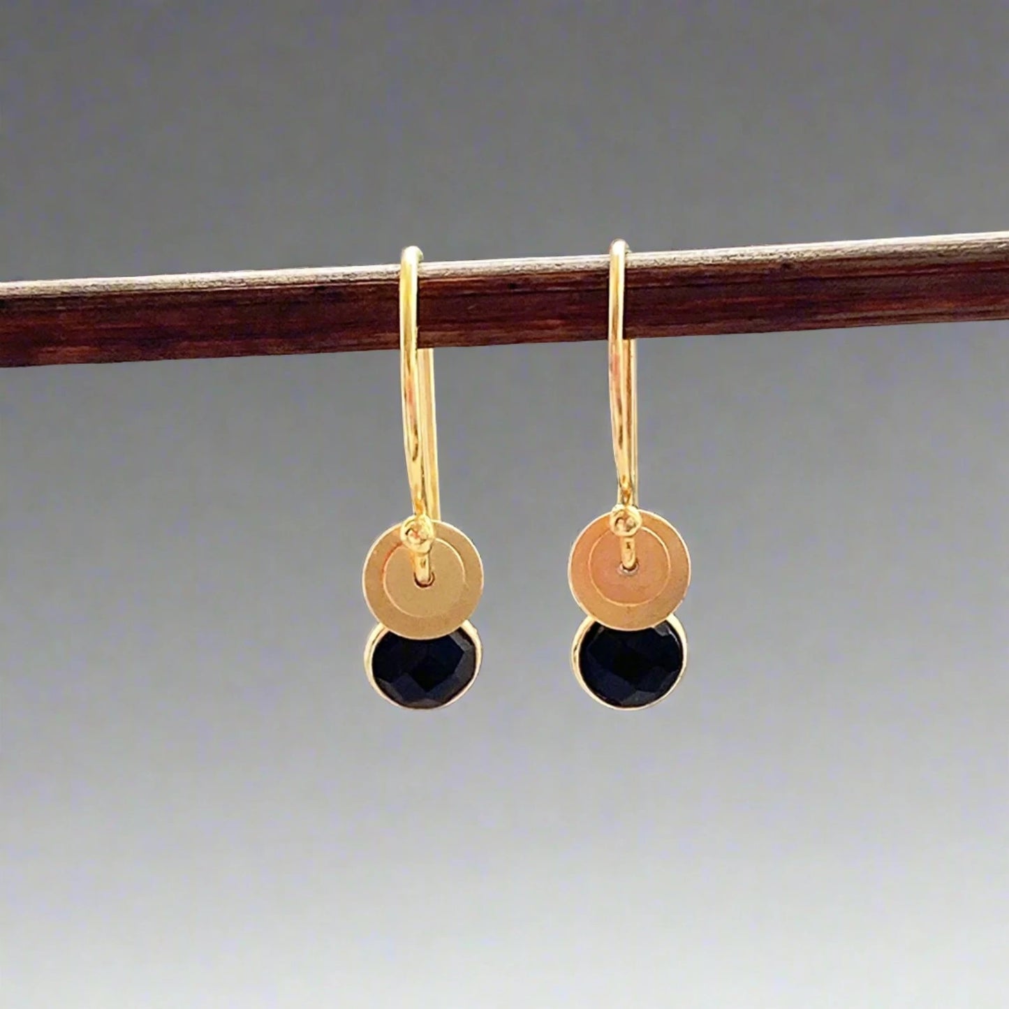 Black onyx, 24k gold vermeil dangle earrings