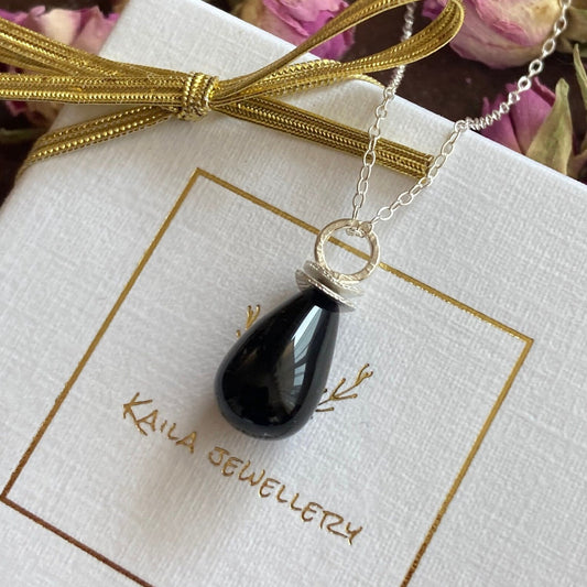 Black onyx sterling silver necklace