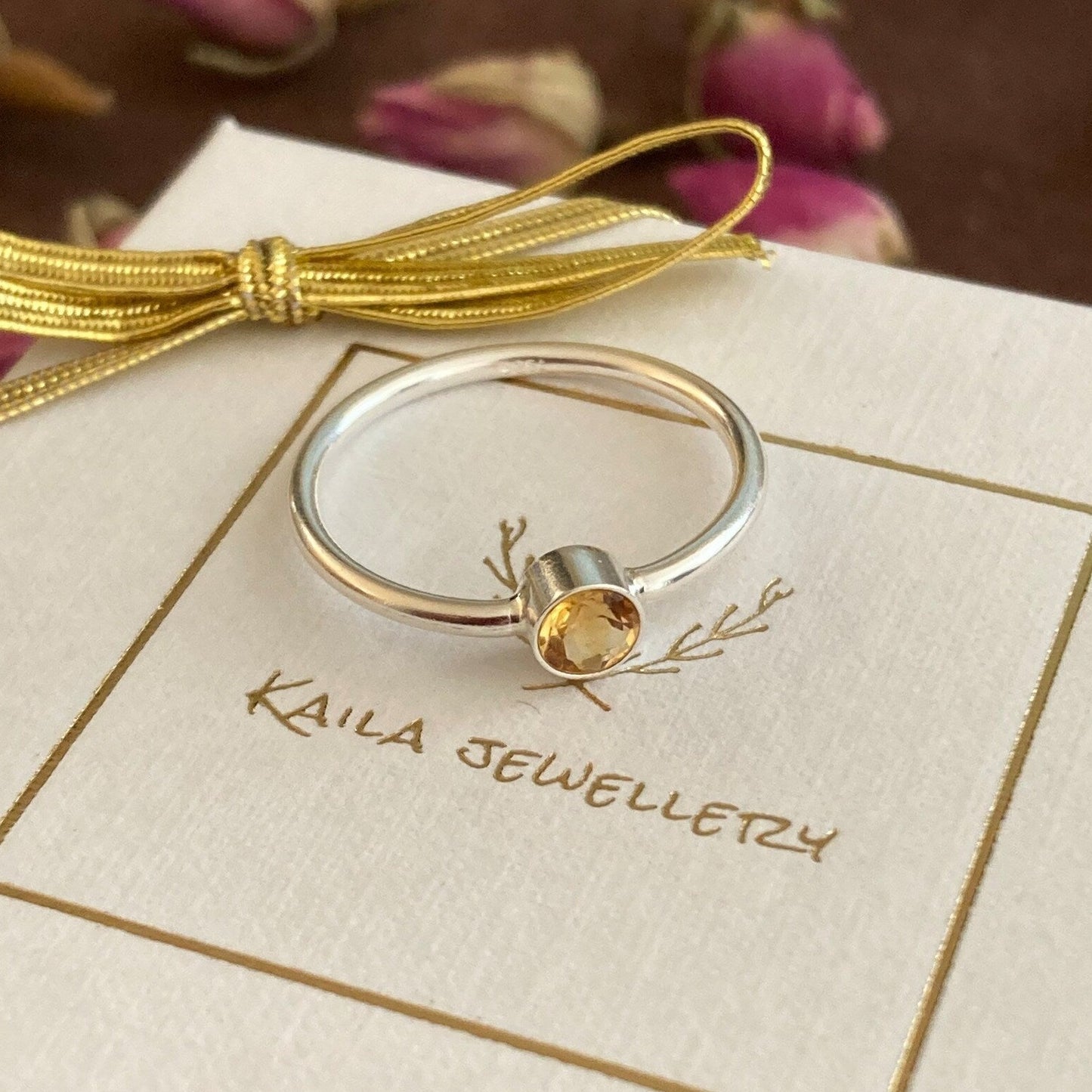 Citrine sterling silver stackable ring