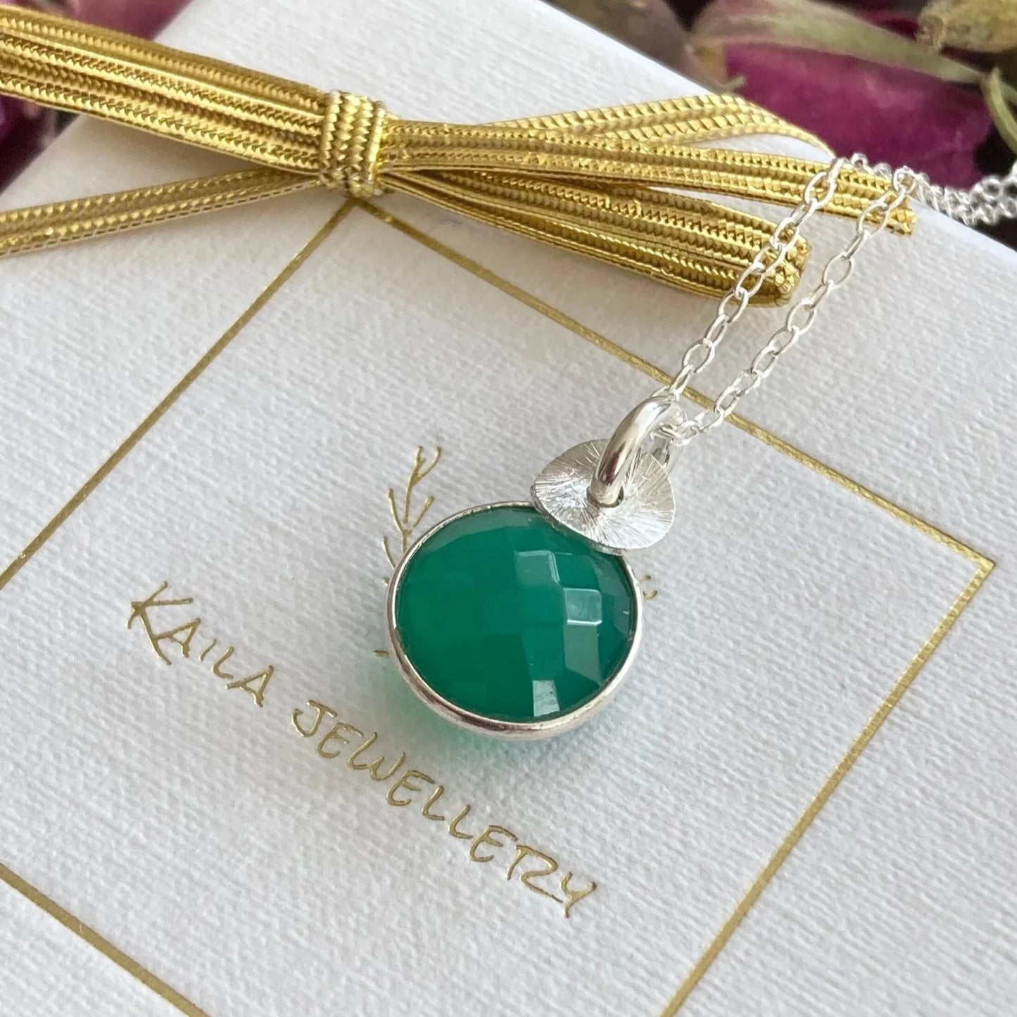Green onyx sterling silver necklace