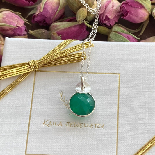 green onyx sterling silver necklace