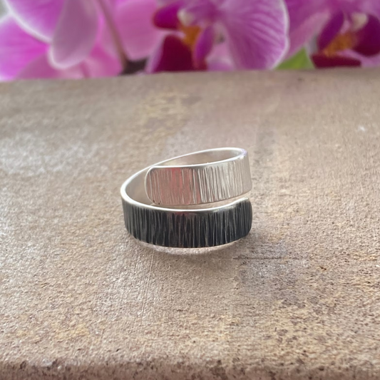 sterling silver partially oxidised hammered adjustable ring