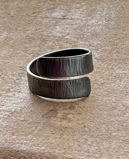 Oxidised sterling silver textured adjustable ring.