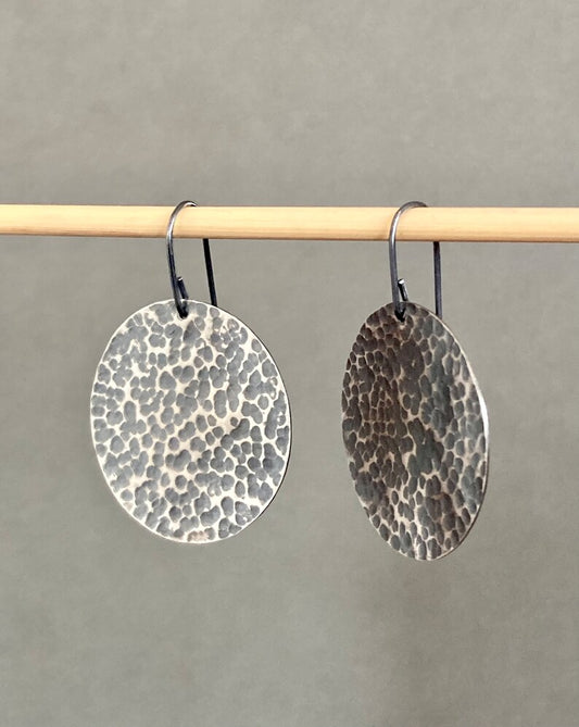 Large oxidised sterling silver disc earrings