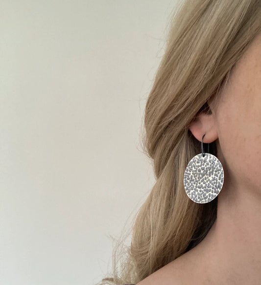 Large oxidised sterling silver disc earrings