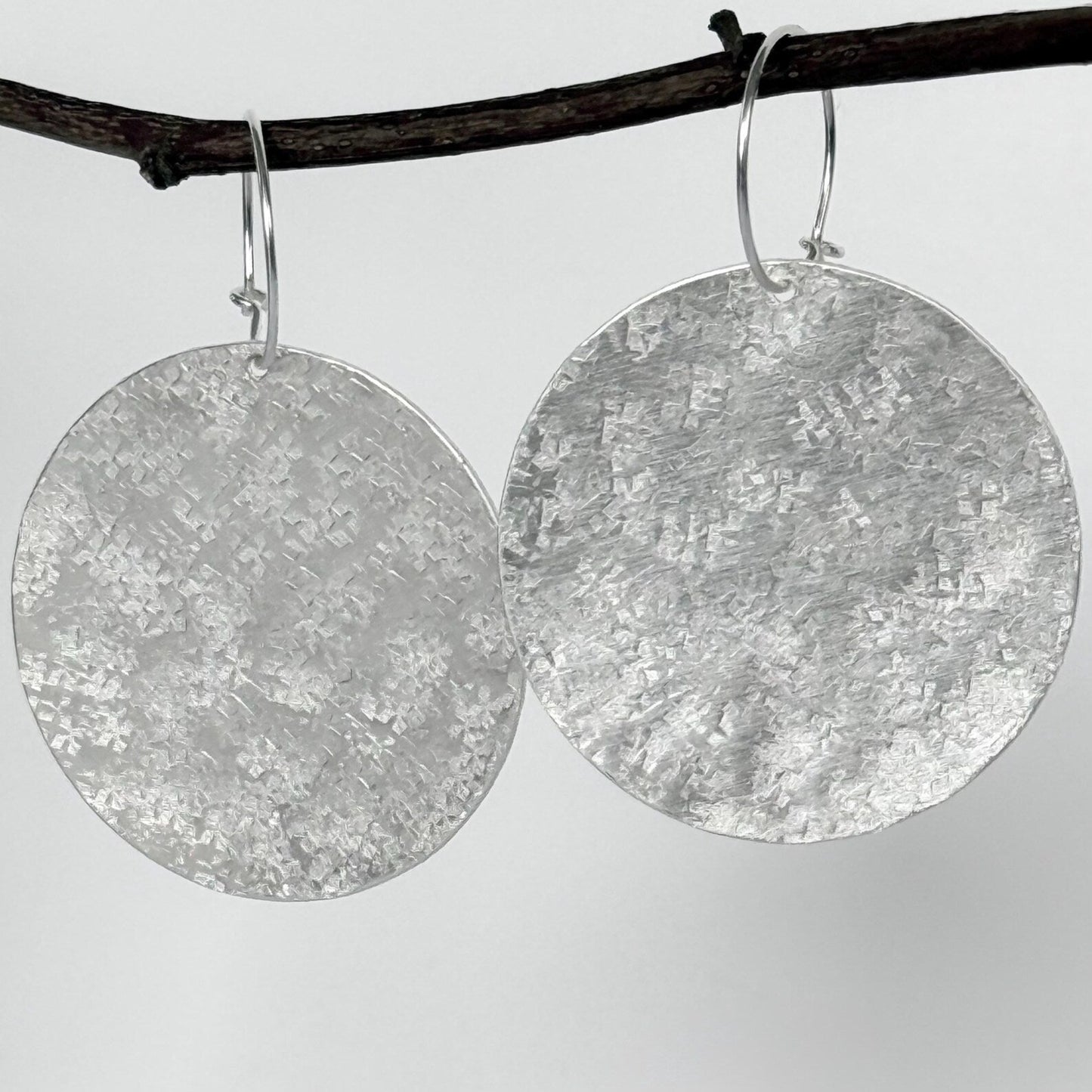 large sterling silver hammered disc hoop earrings