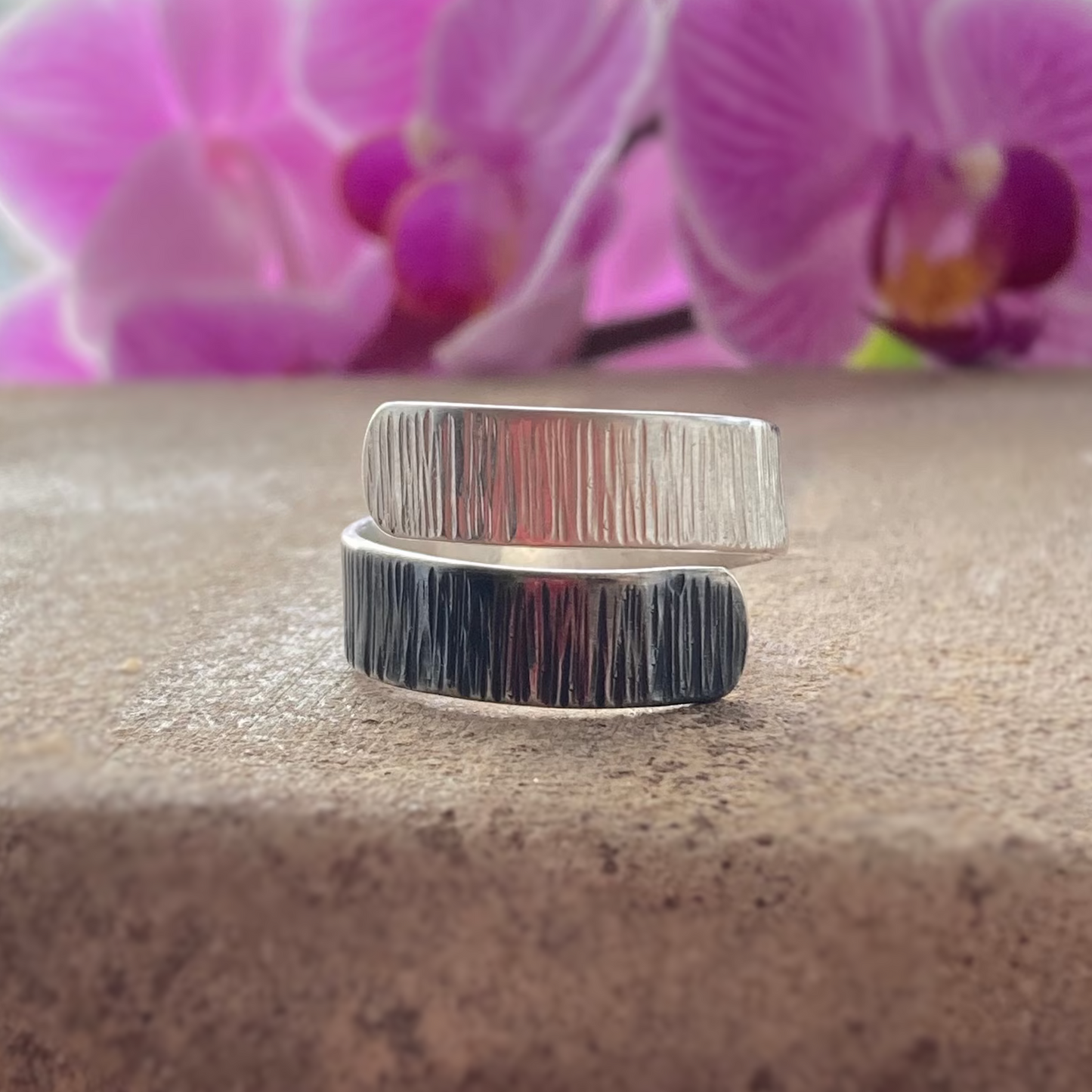 Sterling silver partially oxidised adjustable wrap ring.