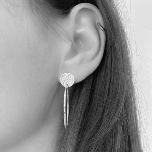 Sterling silver hammered disc and oval stud earrings