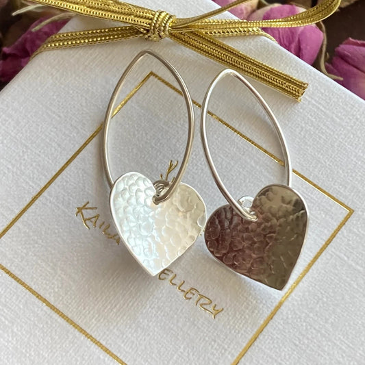 Textured sterling silver heart earrings
