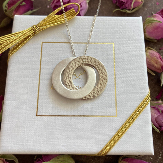 Sterling silver interlocking circle necklace.