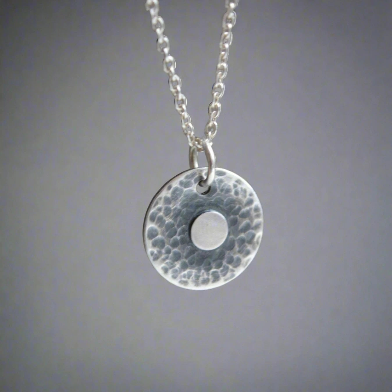 oxidised sterling silver disc necklace
