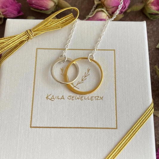 24k gold vermeil two circle sterling silver necklace