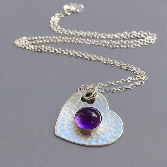 Amethyst sterling silver heart necklace