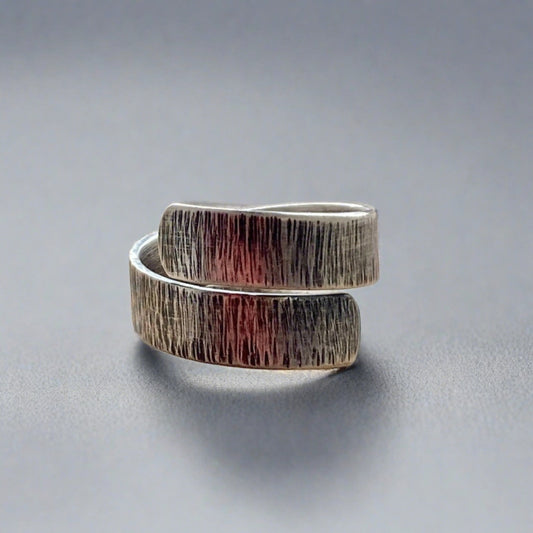 oxidised silver textured ring