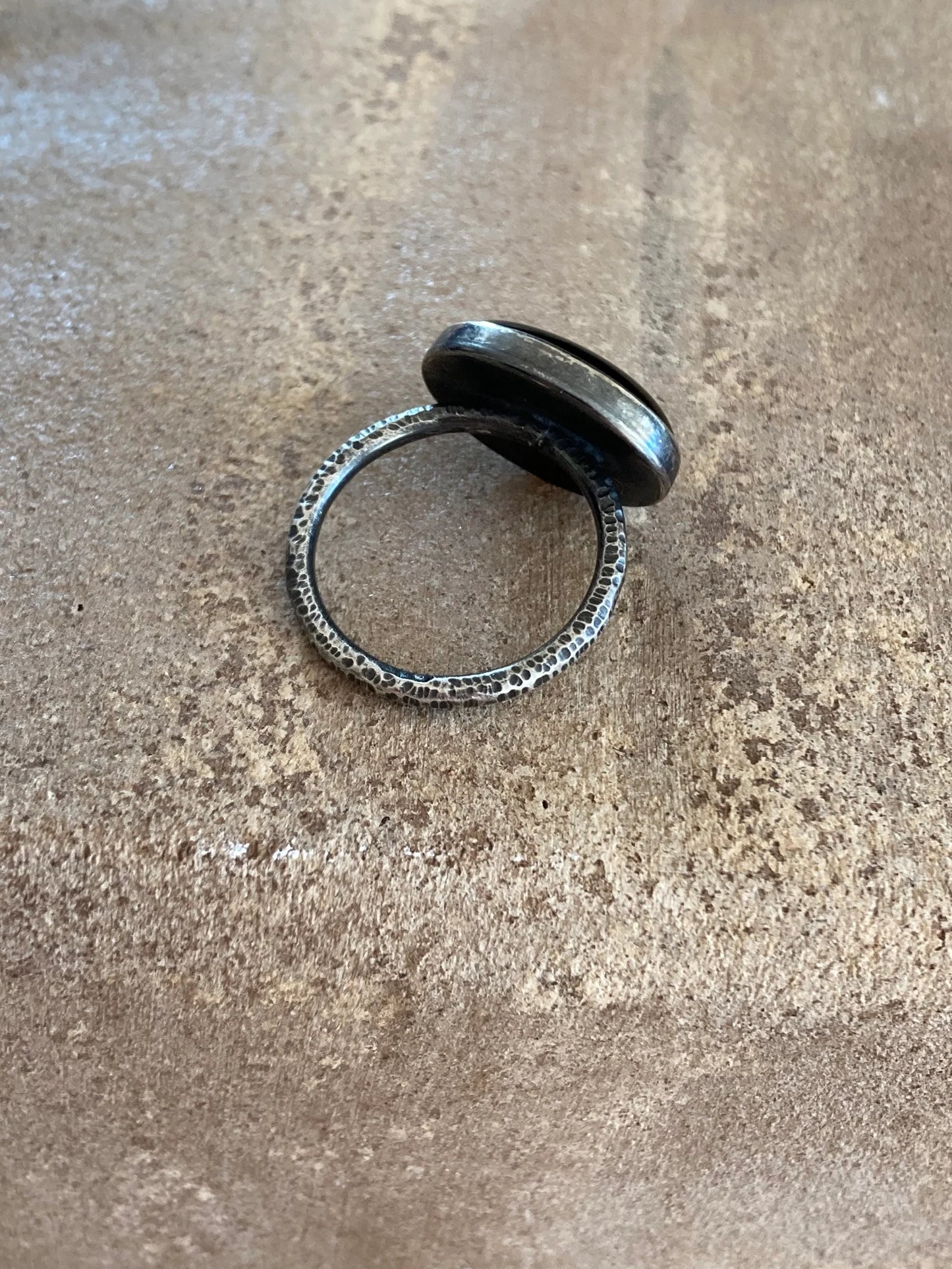 Black onyx rustic sterling silver ring. Made to order.