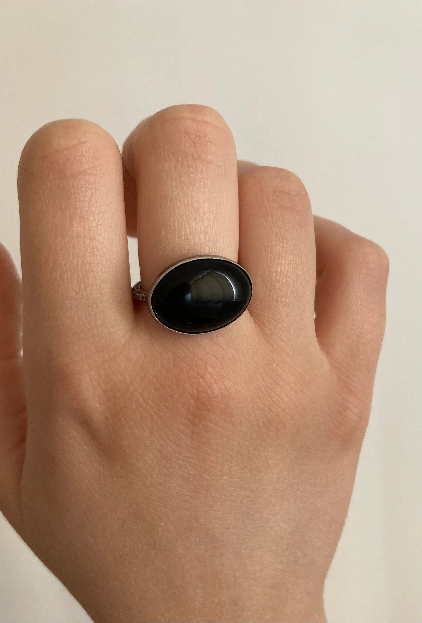 Black onyx rustic sterling silver ring. Made to order.