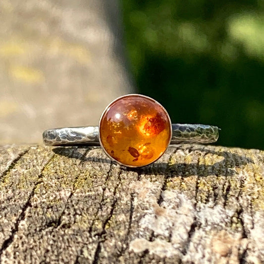 Amber rustic oxidised sterling silver ring. Made to order.