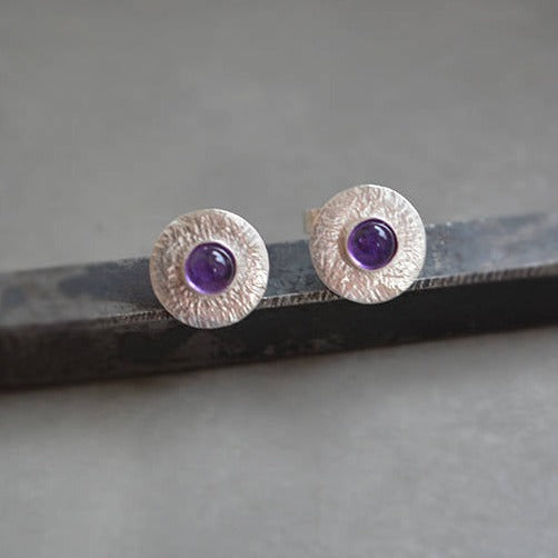 amethyst sterling silver disc earrings