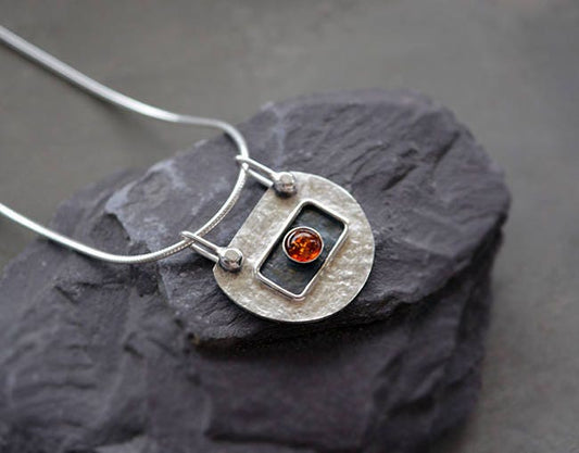 Amber sterling silver necklace.