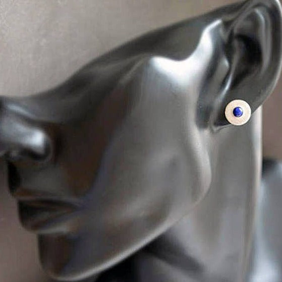 Lapis lazuli sterling silver disc stud earrings.