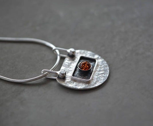 Amber sterling silver necklace.