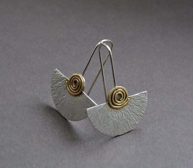 Sterling silver and 24k gold plated fan earrings.