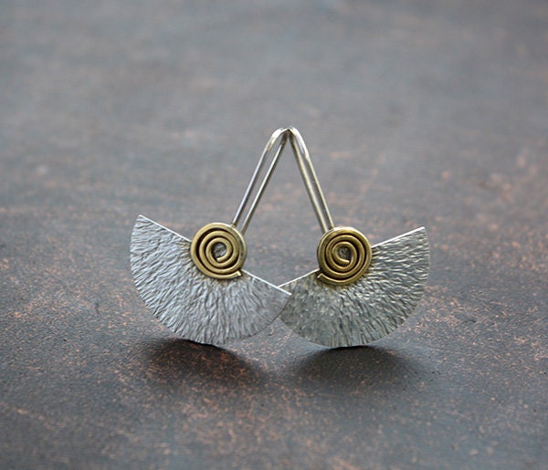 Sterling silver and 24k gold plated fan earrings.
