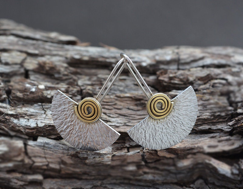 Sterling silver and 24k gold plated fan earrings.