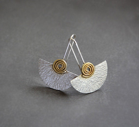 Sterling silver and 24k gold plated fan earrings.