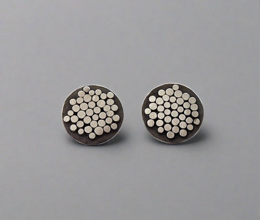 round granulated oxidised sterling silver stud earrings