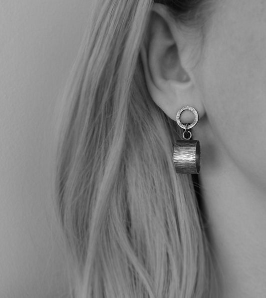 Artisan oxidised sterling silver circle stud earrings.