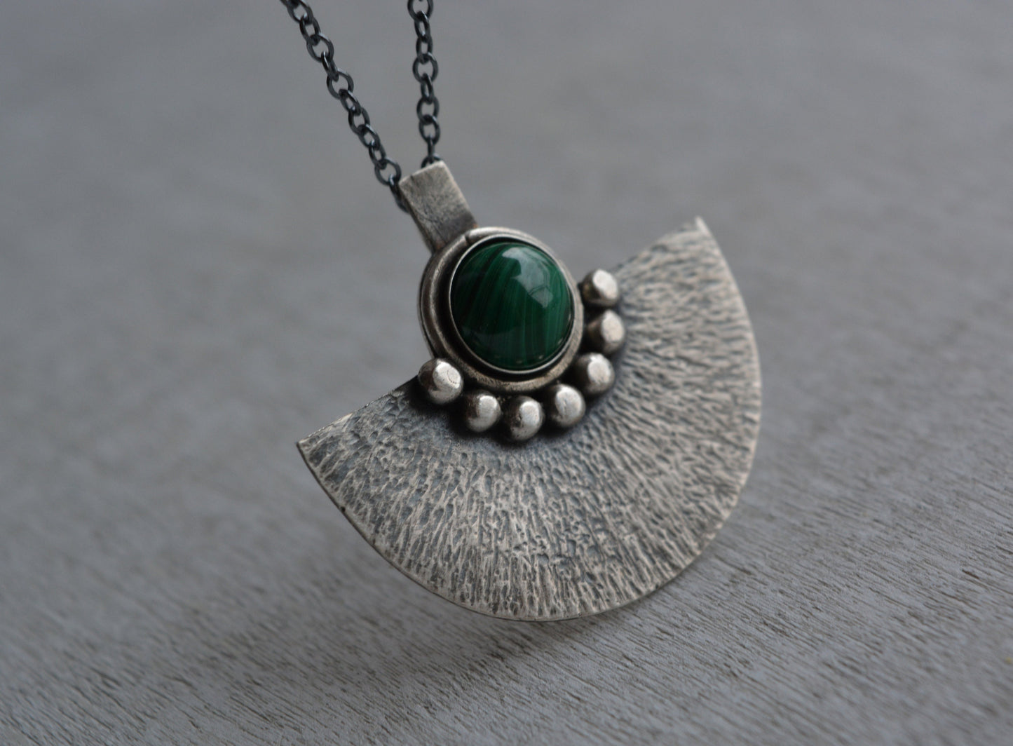Green malachite sterling silver oxidised necklace.
