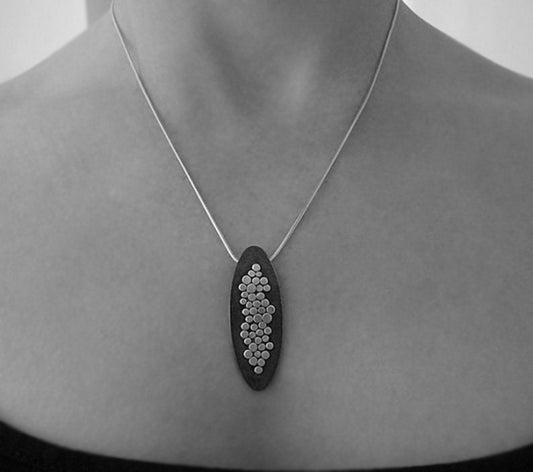 Sterling silver oxidised granulated oval necklace. MADE TO ORDER.